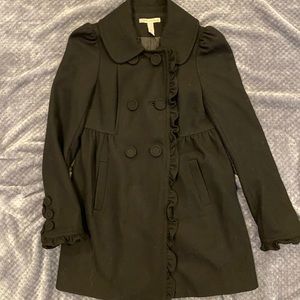 Like New perfect condition black ruffled wool coat SzM
